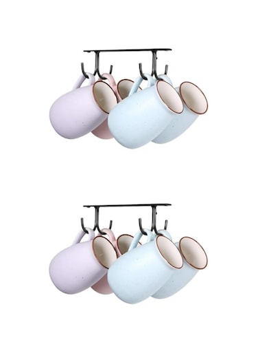 KASTWAVE Under Cabinet Mug Hooks Set of Two for Coffee Cups Metal Drying Rack Organizer Ideal for Kitchen Bar Utensils Black