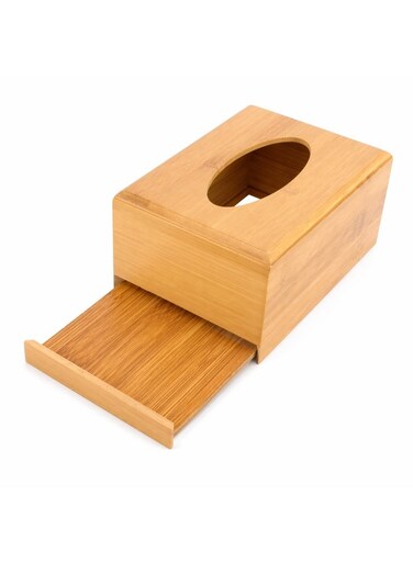 Honey Bee Bamboo Tissue Box Holder 23 x 12 x 8.5 cm Wooden Tissue Organizer with Drawer Natural Bamboo Cover Napkin Holder for Bathroom Living Room Office Tabletop Storage