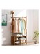 Clothing Rack Bamboo Garment Rack Coat Rack Multifunctional Bedroom Hanging Rack Clothes Organizer Hat Tree Wardrobe Storage Shelves with 6 Hooks (70cm)