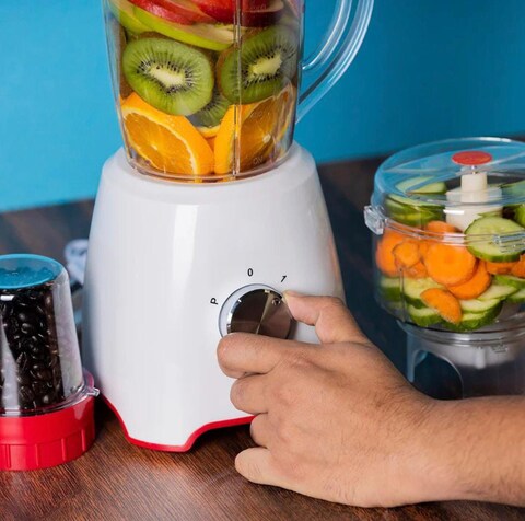 3-in-1 Multifunction Blender, 1.6L, 600W, 2-Speed Pulse Control, Unbreakable Jar with Stainless Steel Blade &amp; 200ml Grinder for Fruit, Vegetables, Meat &amp; More