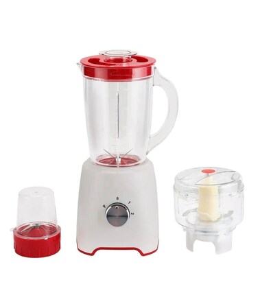 3-in-1 Multifunction Blender, 1.6L, 600W, 2-Speed Pulse Control, Unbreakable Jar with Stainless Steel Blade &amp; 200ml Grinder for Fruit, Vegetables, Meat &amp; More