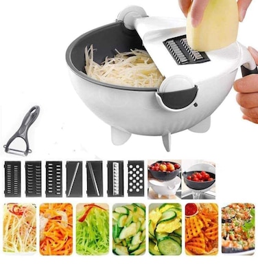 Vegetable Food Chopper Cutter Slicer Strainer &ndash; 5-in-1 Multi-Functional White Vegetable Cutter, Slicer, Dicer &amp; Strainer
