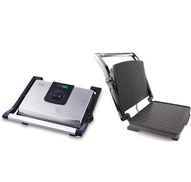 4 Slice Contact Grill Maker &amp; Panini Press - Non-Stick Stainless Steel Sandwich Maker with Cool Touch Handles   Power On &amp; Ready Indicator, Overheat Protection for Grill, Sandwich, Wrap