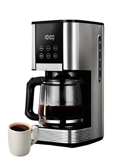 Coffee Maker 1.5L 12 Cups - 24H Programmable, Drip Stop Mechanism, LCD Display, Stainless Steel, 1000W - Perfect Coffee Machine for Home or Office