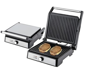 4 Slice Contact Grill Maker &ndash; Non-Stick Stainless Steel Sandwich Press with Temperature Control, Cool Touch Handle, Power &amp; Ready Indicators