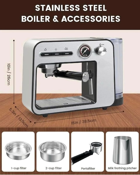 Espresso Machine for Home - 20 Bar Pressure, Milk Frother &amp; Steam Wand, Double Cup Splitter, Fast Heating Cappuccino &amp; Latte Maker, Large Water Tank
