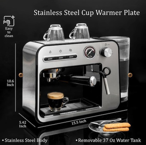Espresso Machine for Home - 20 Bar Pressure, Milk Frother &amp; Steam Wand, Double Cup Splitter, Fast Heating Cappuccino &amp; Latte Maker, Large Water Tank