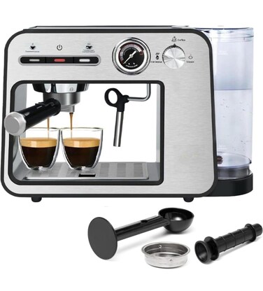 Espresso Machine for Home - 20 Bar Pressure, Milk Frother &amp; Steam Wand, Double Cup Splitter, Fast Heating Cappuccino &amp; Latte Maker, Large Water Tank