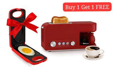 2 in 1 Breakfast Maker &ndash; Toaster with Built-in Coffee Machine + FREE Omelette &amp; Pancake Maker   All-in-One Compact Kitchen Appliance for Quick, Easy Breakfast