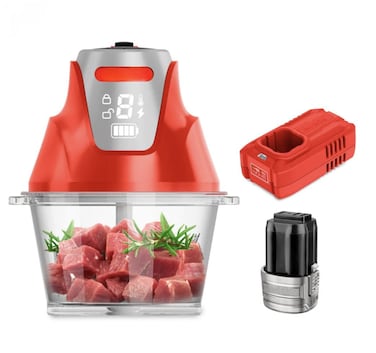 Cordless Electric Food Chopper 200W &ndash; Rechargeable 2000mAh Battery, 2L Glass Bowl, 2-Speed Control with LED Display, Stainless Steel Blades &ndash; Portable Mini Chopper