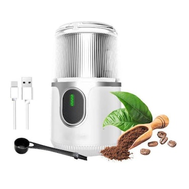 Cordless Coffee &amp; Spice Grinder &ndash; 90W Rechargeable Battery Operated Grinder with Stainless Steel Blades &ndash; Portable Electric Bean, Masala, Nut Grinder for Home, Travel &amp; Camping