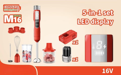 Silvonix Rechargeable Cordless Hand Blender – 5 in 1 Set with 5 Speed Control, LED Display, 2000mAh Battery, 2 Stainless Steel Blades – Juicer, Grinder, Chopper, Blender & Whisk Attachments