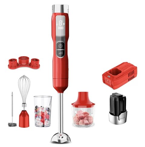 Silvonix Rechargeable Cordless Hand Blender – 5 in 1 Set with 5 Speed Control, LED Display, 2000mAh Battery, 2 Stainless Steel Blades – Juicer, Grinder, Chopper, Blender & Whisk Attachments