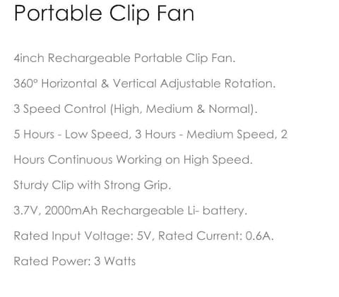 Silvonix Portable Clip Fan 4-Inch with 3 Speed Settings   USB Rechargeable Mini Fan with Strong Clamp   Up to 5 Hours Operation   Quiet Cool Breeze for Summer