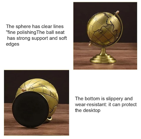 synthetic Vintage Metal World Globe – Decorative Golden Desk Globe with Fine Polish, Elegant Antique Look for Office, Home, Study, or Library – Classic World Map Globe for Decoration and Gift