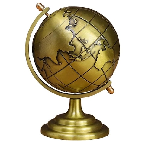 synthetic Vintage Metal World Globe – Decorative Golden Desk Globe with Fine Polish, Elegant Antique Look for Office, Home, Study, or Library – Classic World Map Globe for Decoration and Gift