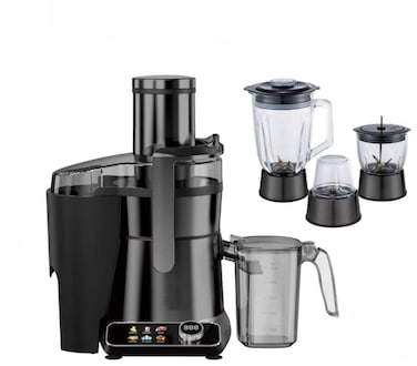 Homotronics 4 in 1 Digital Juicer Blender 1.5L Juicer Cup, 2L Pulp Container, 1.5L Glass Blender, Chopper & Grinder with Powerful Copper Motor with Titanium Filter,Smart Programs & Recipe Display