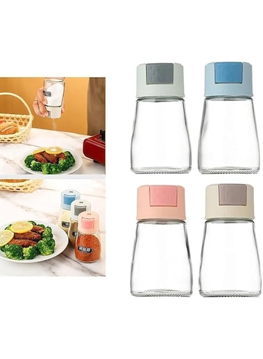 4Pcs Quantitative Seasoning Jar Glass Pressing Salt Control Seasoning Bottle MSG Salt Shaker Household Kitchen Measured Salt Sprinkle Seasoning Bottle