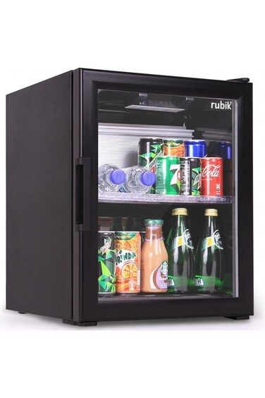 40L Glass Door Absorption Minibar, Zero Noise Room Beverage Cooler, Made in T&uuml;rkiye, RMB-40A (All Black Edition)