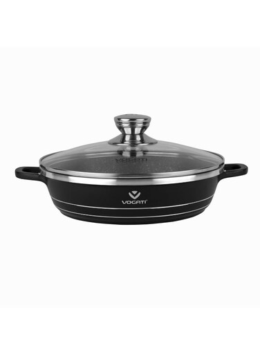 CLASSIC SINGLE SERIES 24CM SHALLOW CASSEROLE TITANIUM GRANITE COATING NON STICK WITH GLASS LID-COOKWARE -PAN- (100% PFOA FREE) (3 Litres)