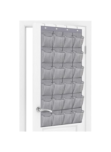 Kameety Over The Door Breathable Mesh Large 24 Pocket Shoe Organizer, Hanging Shoe Storage Closet Rack Holds Up to 40 Pounds, Sturdy Hooks, Space Saving, Over Door Shoe Organizer Hanging Shelf (Grey)