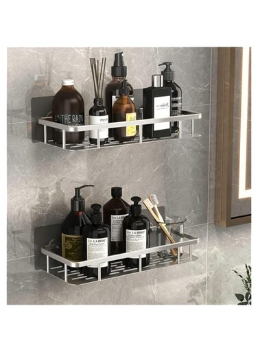 URbazaar Bathroom Shower Shelf, No Drilling Bathroom Shelf wall mounted Stainless Steel Floating Shelves For Bathroom, 2 Packs (B)