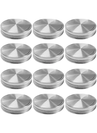 Vknic Stainless Steel Mason Jar Lids Storage Caps with Silicone Seals for Regular Mouth Size Jars Polished Surface Reusable and Leak Proof Pack of 12 (12-Pack Regular Mouth stainless steel)