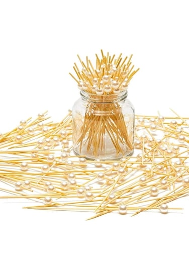 100 PCS 4.7 inch Bamboo Picks White Pearl Cocktail Picks, Bamboo Toothpicks