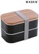 Wood Grain Double Layer Plastic Lunch Box Microwave Heating Adult Food Storage Box,Bento Box, 2 Layer Lunch Box with Reusable Spoon and Fork, Leakproof Lunch Container, Food Container for Adults Kids Toddler, Microwave/Dishwasher/Freezer Safe, BPA Free