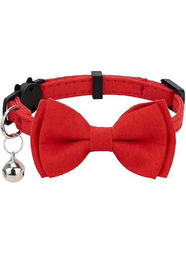 Gyapet Cat Collar with Bow Tie Bell Breakaway Kitten Small Pet Safety Solid Wedding Basic Pure Color Suede Soft Adjustable [1pc] Red