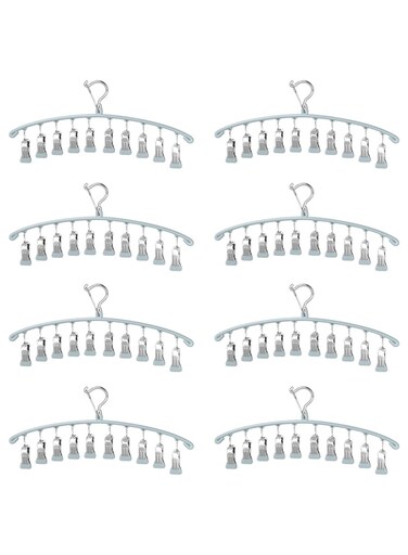 Multi Clip Drying Rack,Laundry Drying Racks with 10 Clips,Sock Dryer with Clips,Stainless Steel Drying Rack,Hanging Drying Rack for Drying Socks,Bras,Towel,Underwear,Baby Clothes,Grey (8pc)