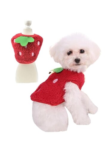 2 Packs Dog Cat Clothes,Winter Warm Fleece Puppy Pet Clothes Sweater Shirt Vest for Mini Newborn Extra Small Dogs (Big Red Strawberry, 2XS)