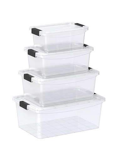 Cosmoplast Set of 5, 8, 13, 20 Liters Clear Plastic Storage Boxes with Lockable Lids