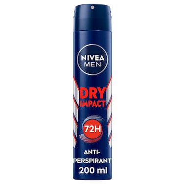 NIVEA MEN Dry Impact Anti-Perspirant Deodorant, Daily Use Men's Deodorant, 72h Derma Active Protection, Spray 200ml