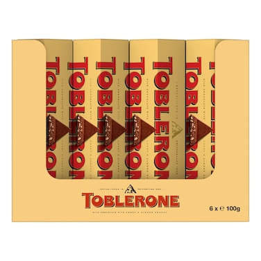 Toblerone Swiss Milk Chocolate Bar with Honey and Almond Nougat, 100g Pack of 20