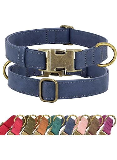 Didog Soft Leather Dog Collar, Durable Heavy Duty Dog Collars with Quick Release Metal Buckle, Adjustable Dog Collar Leather for Small Dogs, Blue, S