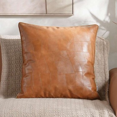 Home Tan Brown Leather Cushion 50x50cm