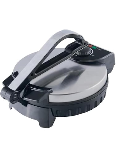Roti &amp; Tortilla Maker, Non-Stick Chapathi Press   Adjustable Thermostat, Cool Touch Handle   Ideal for Homemade Breads, Tortillas, Flatbreads   Black/Silver   Compact Design