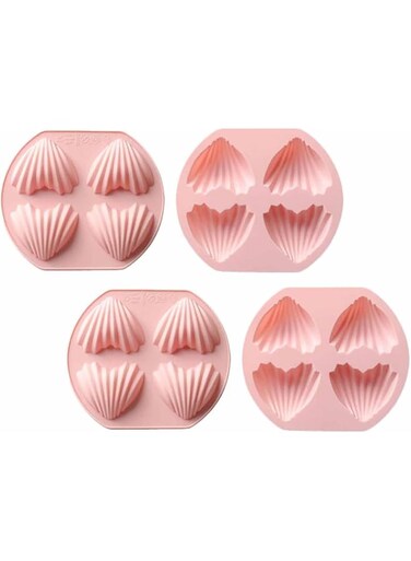 Tazweeq 4 Piece Madeleine Cake Mould, Silicone Heart Cake Pan, Non-Stick Madeleine Bakeware for Oven Baking