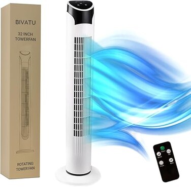 Tower Fan &ndash; 45W Remote Control Fan with 3 Speeds, Oscillation, Timer, and LED Display &ndash; Quiet for Home and Office Use, 12-Hour Auto Shut-Off, 90&deg; Oscillating Electric Fan Standing