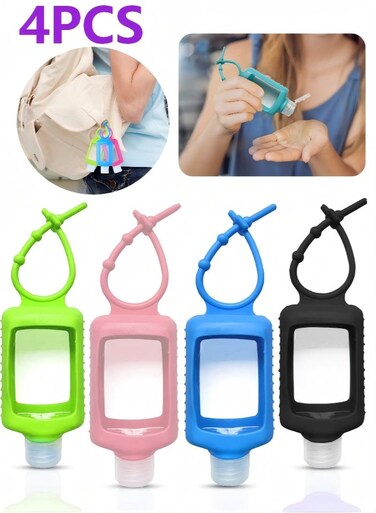 Pack Travel Size Plastic Clear Bottles w/Silicone Sleeve Refillable Empty Squeeze Containers Leakproof Flip Cap Keychain Bottles Hand Sanitizer Holder for Backpack Travel Outdoor (60ml)