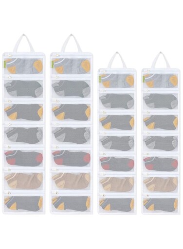 4 Pcs Sock Laundry Bag, Socks Organizer Mesh Bags for Washing Machine, Large Wash Bag Hanging for Stocking Underwear Bra Lingerie, Travel Organizer, Different Sizes for Adults &amp; Children, 28 Pockets