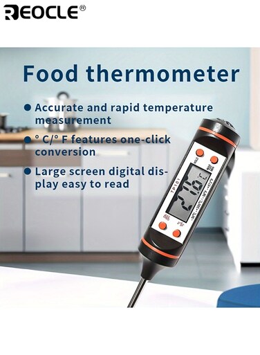 Display Digital Food Thermometer with Stainless Steel Probe Accurate Cooking Temperature for BBQ Baking Grilling Easy to Read Large Screen Includes LR44 Battery