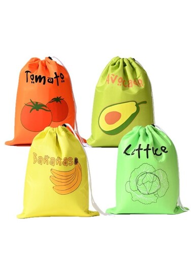4-Piece Thermal Insulated Storage Bags Set - Kitchen Food Preservation &amp; Shopping Bags, Reusable Polyester Drawstring Pouch for Groceries &amp; Picnics