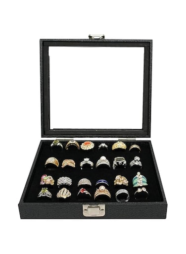 Barelove Jewelry Storage Case, Black Wooden 36 Slot Ring Storage Box Display,Case Holder Tray for Jewelry Showcase Black