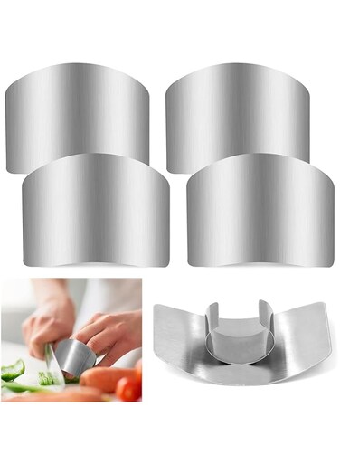 HONung 4 Pieces Finger Guards for Cutting, Stainless Steel Finger Protector for Cutting Food, Finger Cutting Guard, Chopping Protector for Dicing and Slicing in Kitchens