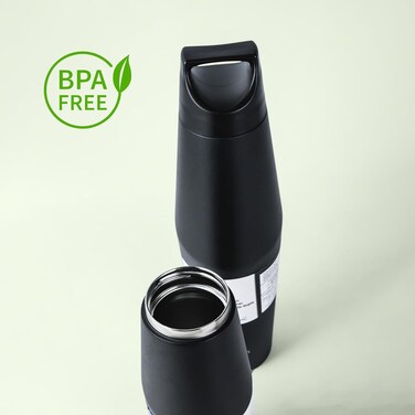 Double Wall Stainless Steel Vacuum Insulated Travel Flask Bottle for Water, Iced Tea or Hot Coffee, Smoothie and More (Black, 720ml)