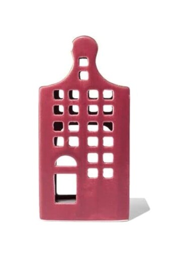 Hema Ceramic House Tealight Holder, Dark Red
