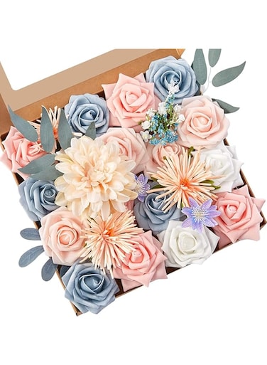 KASTWAVE Artificial Flowers Combo Box Set Pink Wedding Flowers Fake Flowers for DIY Wedding Bouquets Centerpieces Baby Shower Party Home Decorations Ivory