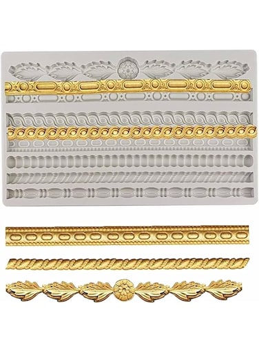 Tazweeq Pearl Fondant Molds, Fancy Scroll Lace Fondant Silicone Moulds for Cupcake Decorating, Fondant Candy Chocolate Cake Decorating